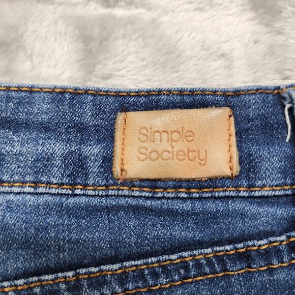 Simple Society Jeans Womens 5/27 Blue Distressed Ripped Mid Rise Skinny Stretch - Picture 5 of 15